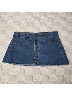 Wax Jean Denim Micro Button Up Skirt Medium Wash Size Large BNWOT